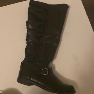 Black JustFab Non Lace-Up with a Buckle Zipper up boots, Size 9